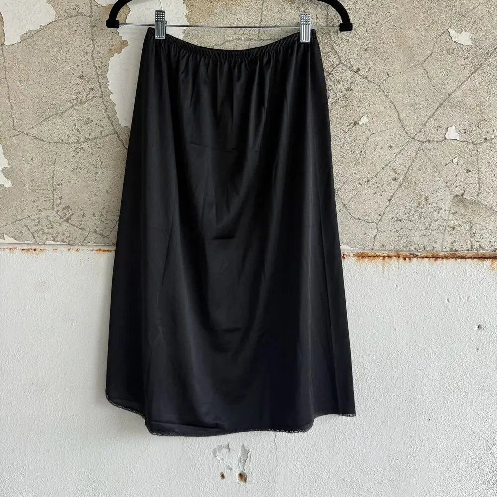 Vintage Black Nylon Half Slip Skirt Lace Trim Midi Length‎ Underskirt Lingerie M - Picture 5 of 5